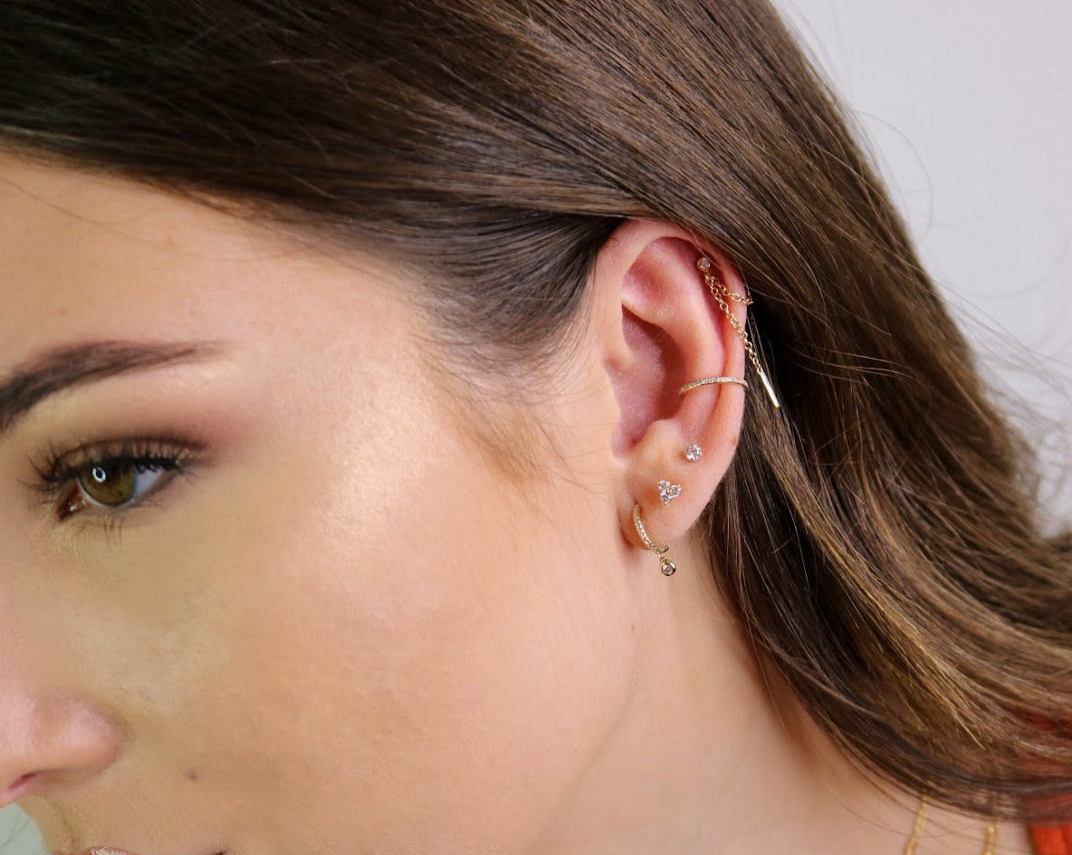 14K Gold Diamond Drop Chain Earrings |Front-to-Back Design